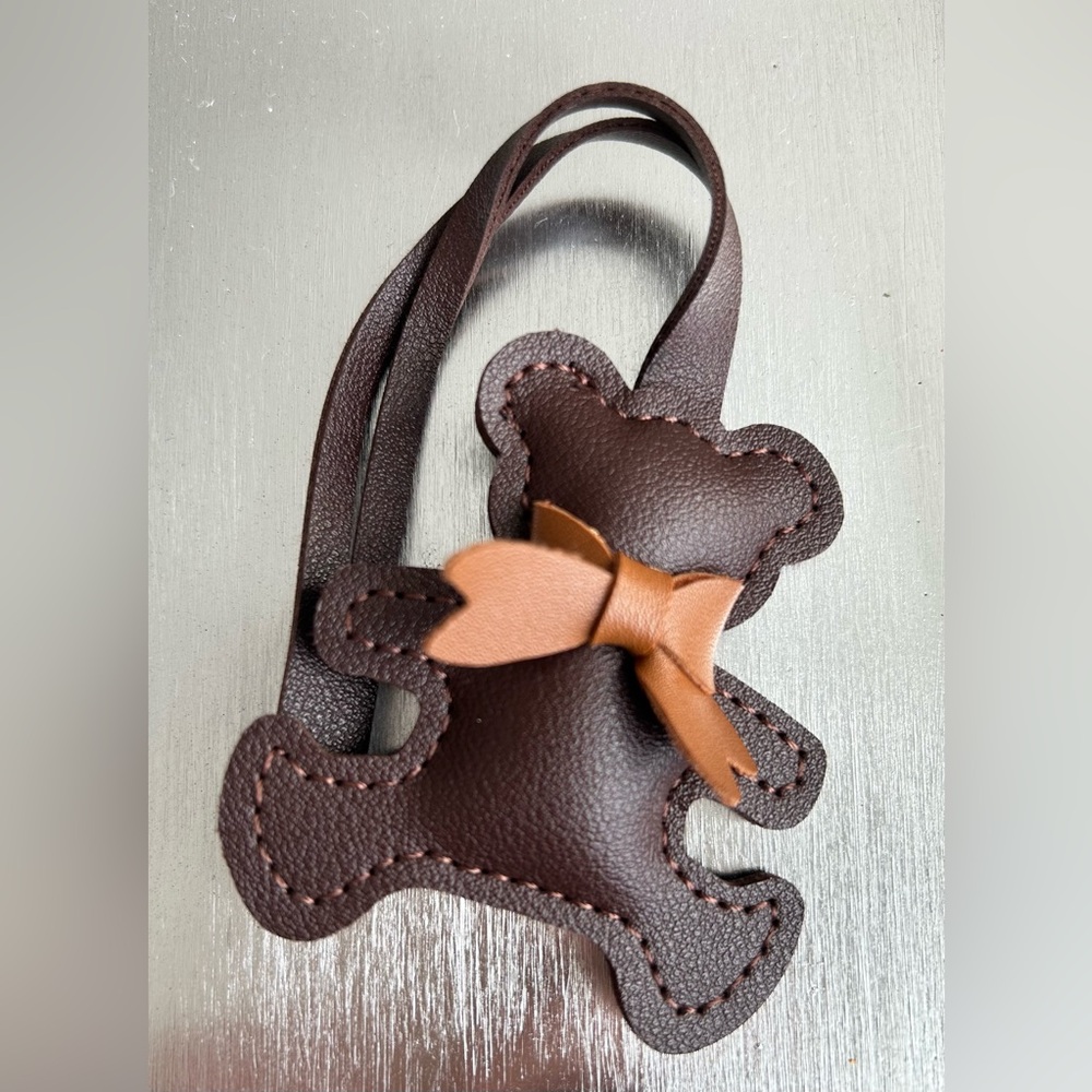 Brown faux leather Teddy Bear Bag charm